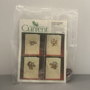 1987 Current Critters Counted Cross Stitch Christmas Cards Kit Set 4 Sz 5”x7”